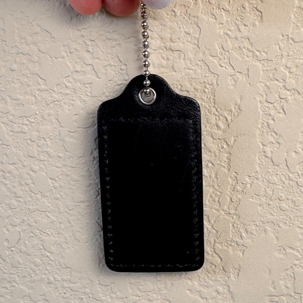 Coach Black Leather Hang Tag 3 x 1.5 Silver Tone Ball Chain - Picture 10 of 16
